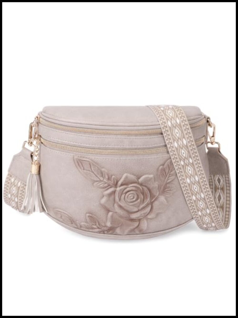 Vegan Leather Embossed Flower Crossbody Bum Bag RFID